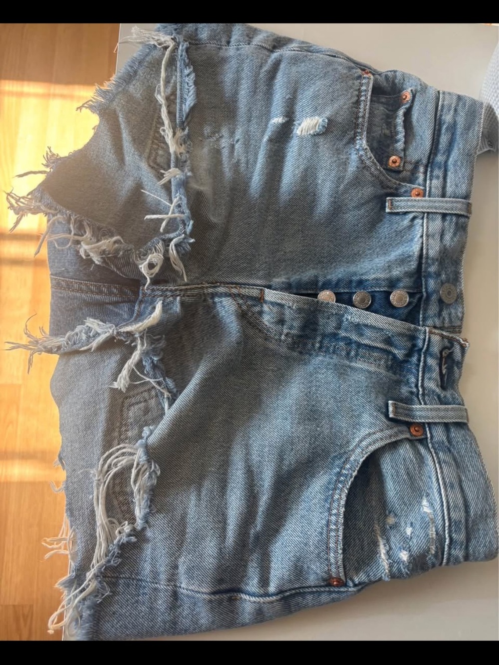High-Rise Distressed Women's Denim Shorts - Light Blue Size 25
